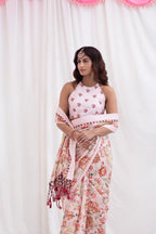 GULABI ZHALAR SAREE SET