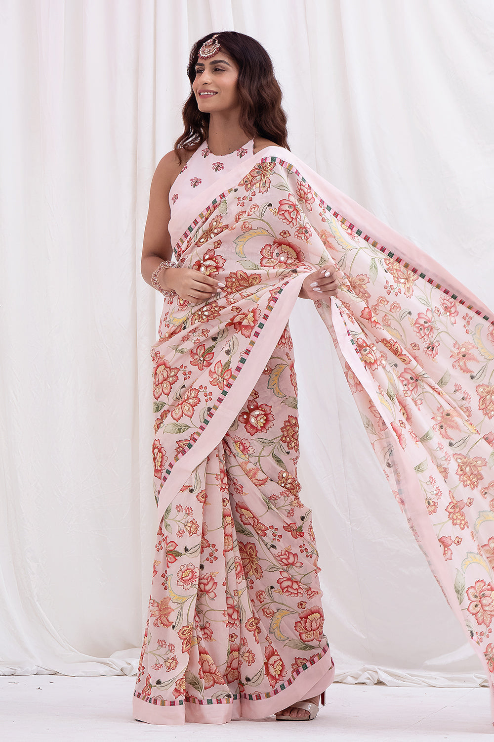 GULABI ZHALAR SAREE SET