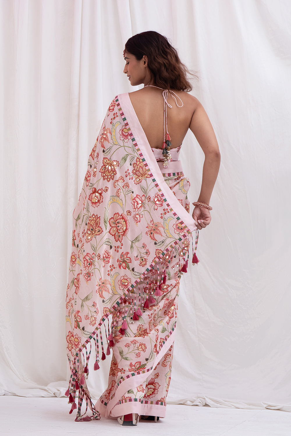 GULABI ZHALAR SAREE SET