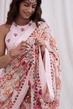 GULABI ZHALAR SAREE SET